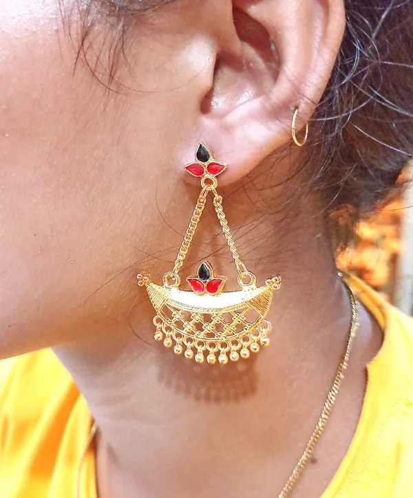 Assamese_Traditional_Copper_Gold_Plated_Red_Black_Colour_Jhumki_Earring_For_Girls_&_Women